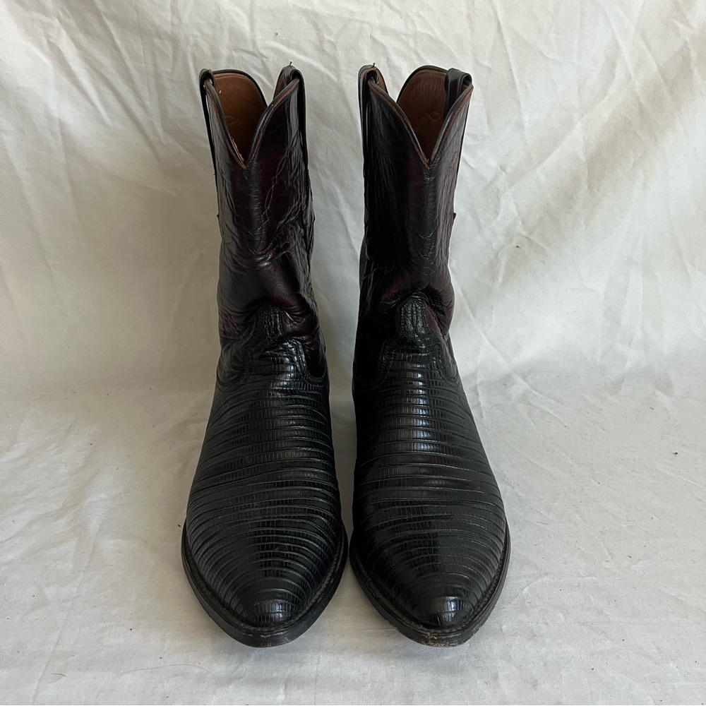 Lucchese Black Cherry Leather Boots Western Cowboy Made In USA Men Size 10.5 - Picture 2 of 16